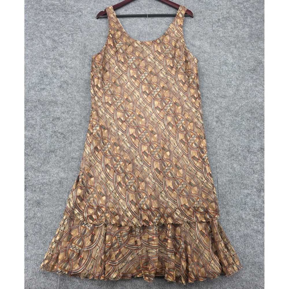 Cattiva Vintage Geometric Metallic Sleeveless Tiered Ruffle Midi Dress Size 18